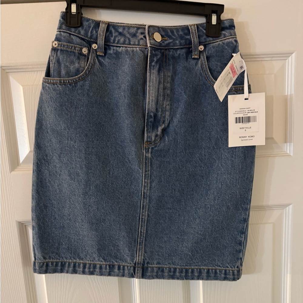 Ronny Kobo Light Wash Blue Denim Skirt NWT